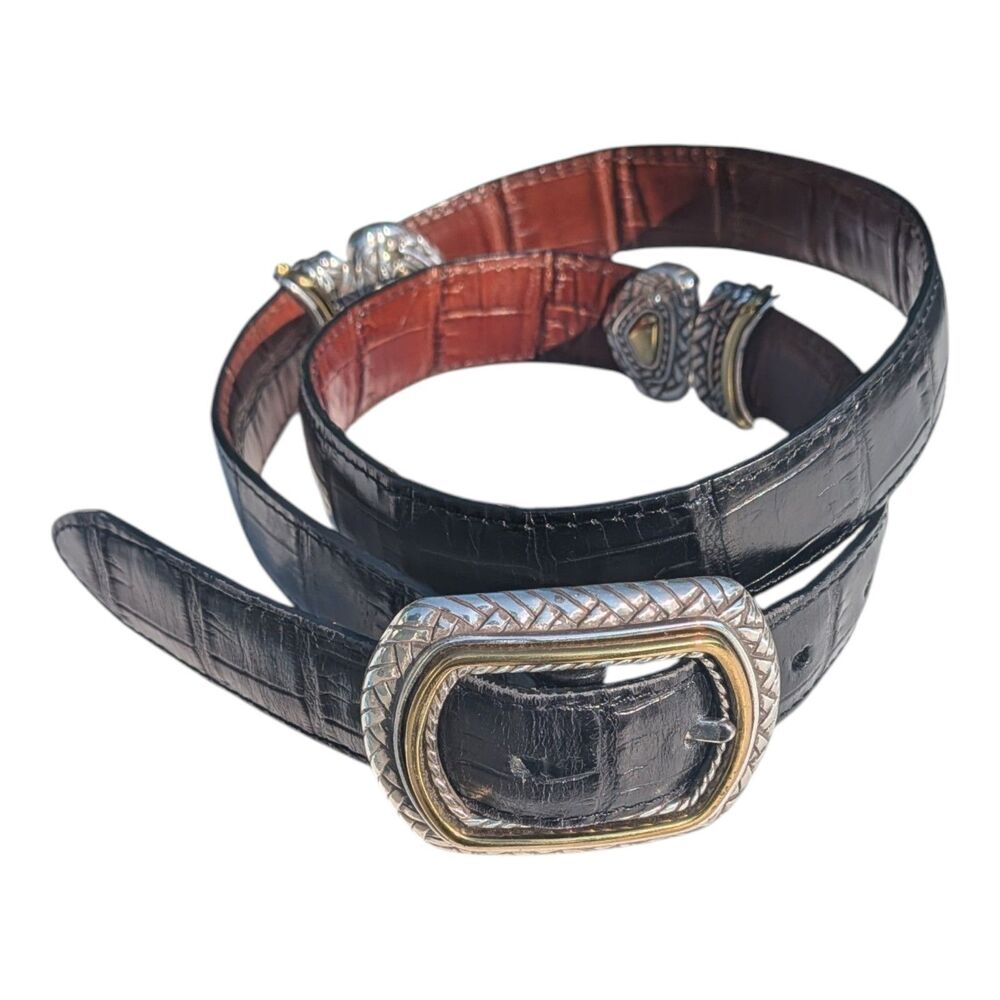 Brighton Marcus Reversible Leather Belt Black Brown Croc Size 30 2-Tone Western